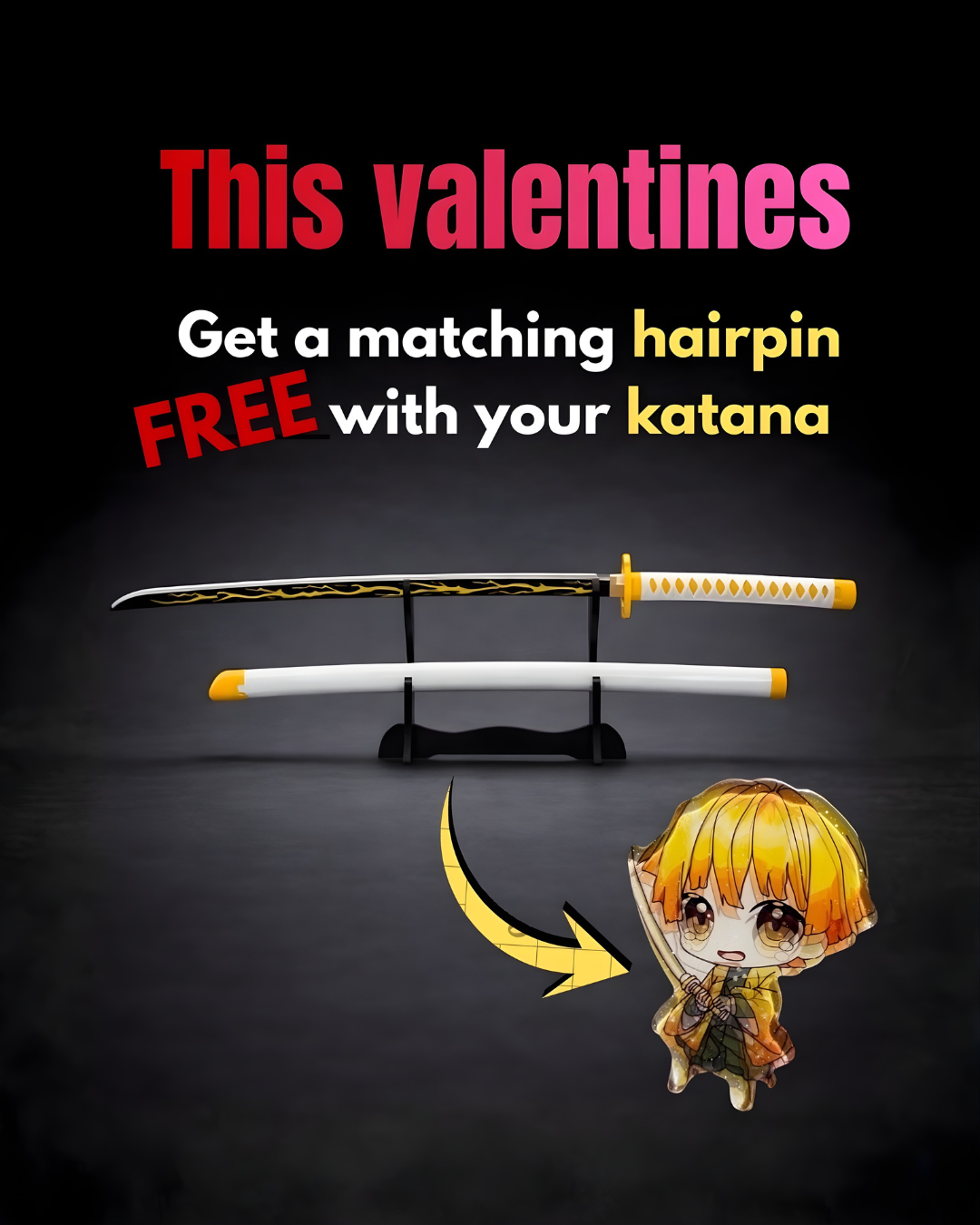 Zenitsu Agatsuma Wooden Katana 104cm – Demon Slayer Anime Sword Replica