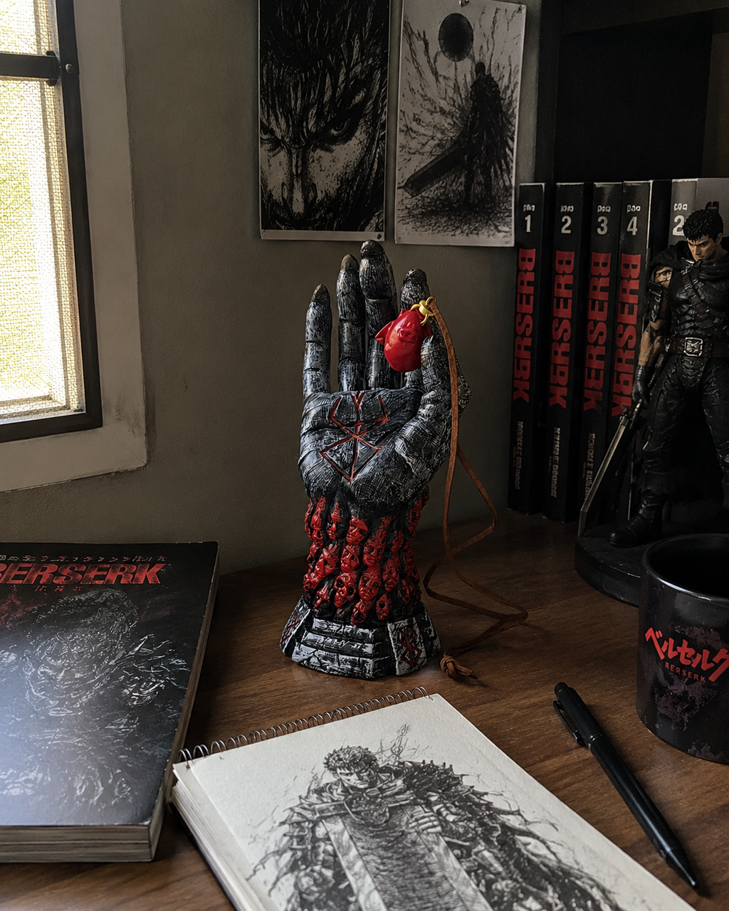 Berserk Behelit Hand Statue 23cm | Premium Crimson Behelit Display Collectible | Gothic Anime Desk Décor