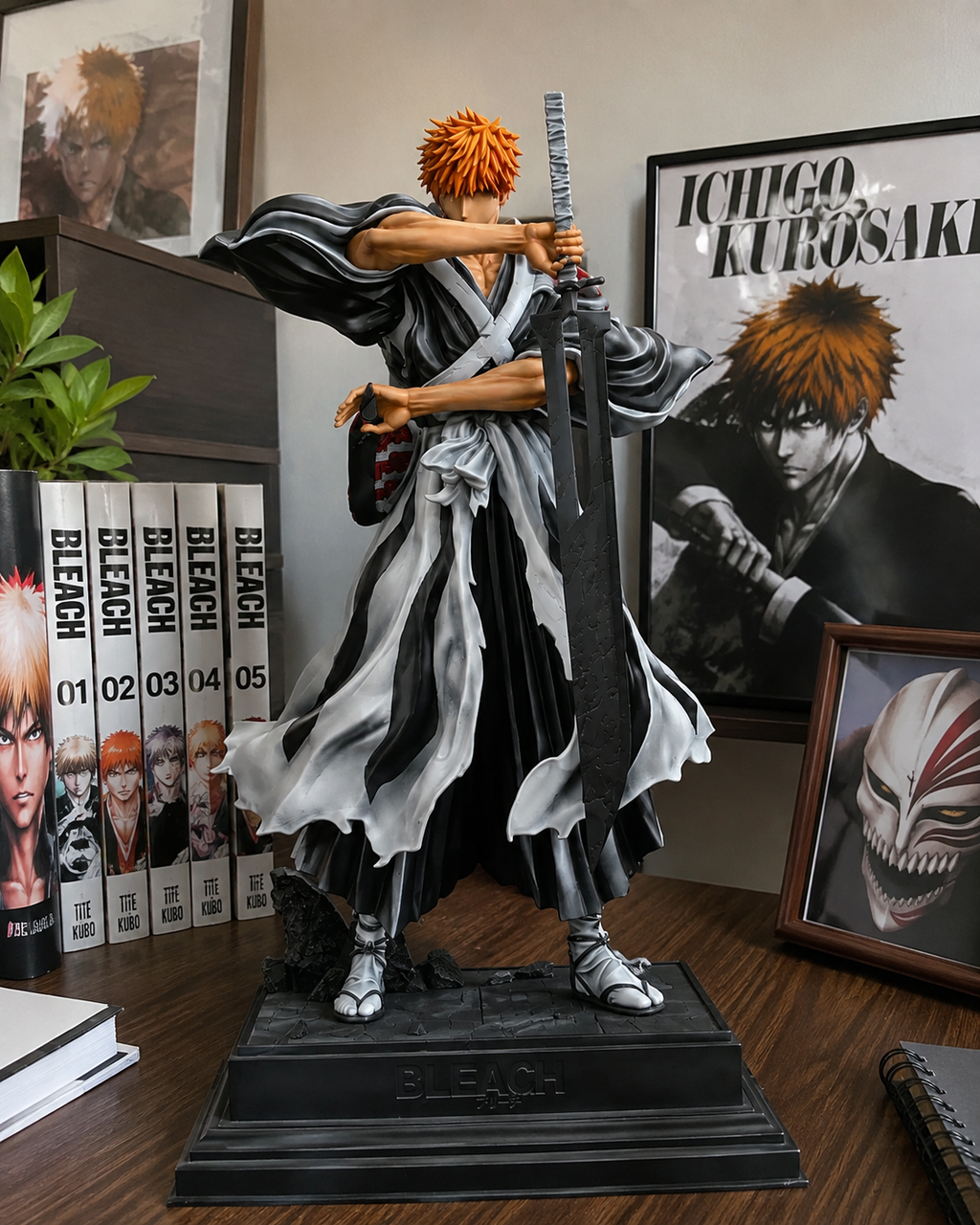 Bleach Ichigo Kurosaki Figure 32cm | Premium Bankai Anime Collectible Statue | Oversized Zanpakuto Display Figure