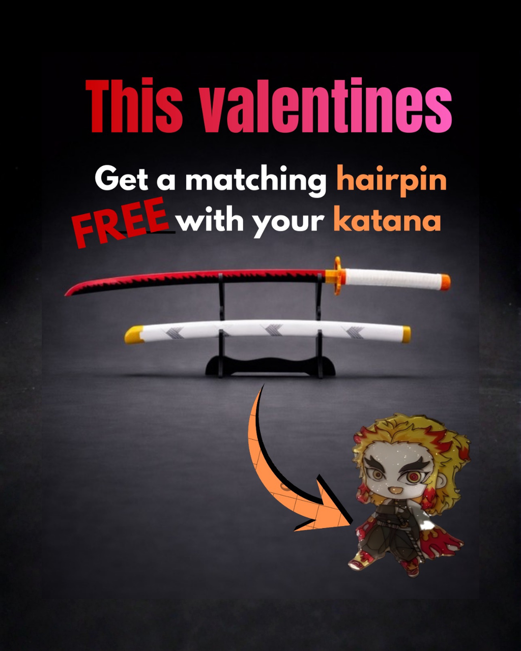 Rengoku Kyojuro Wooden Katana Sword | Demon Slayer Anime Replica Katana for Cosplay & Display