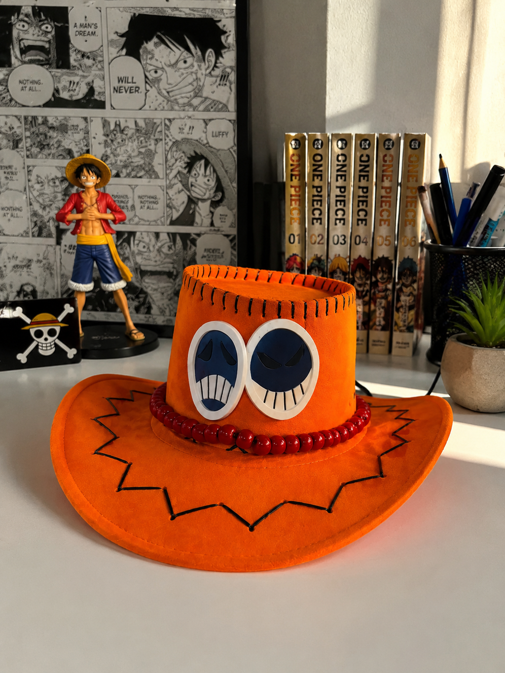 One Piece Portgas D. Ace Hat | Premium Anime Cosplay Hat | Ace Cosplay Accessory | Orange Cowboy Hat