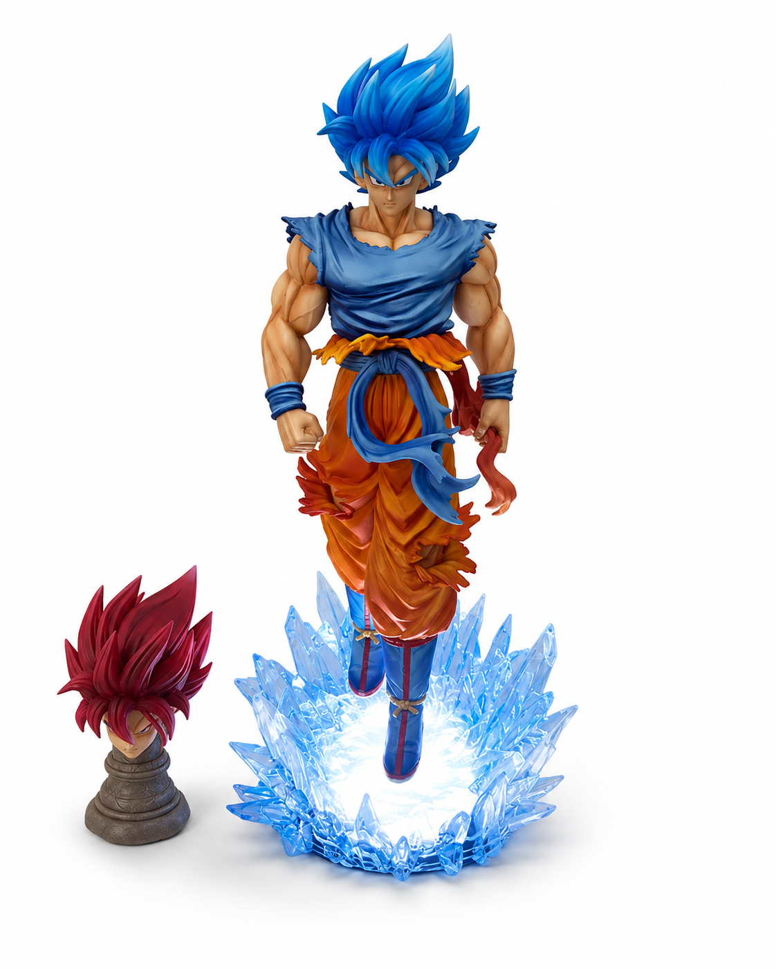 Dragon Ball Super Goku Figure 33cm with LED Crystal Base | Premium Anime Collectible Statue | Interchangeable Head