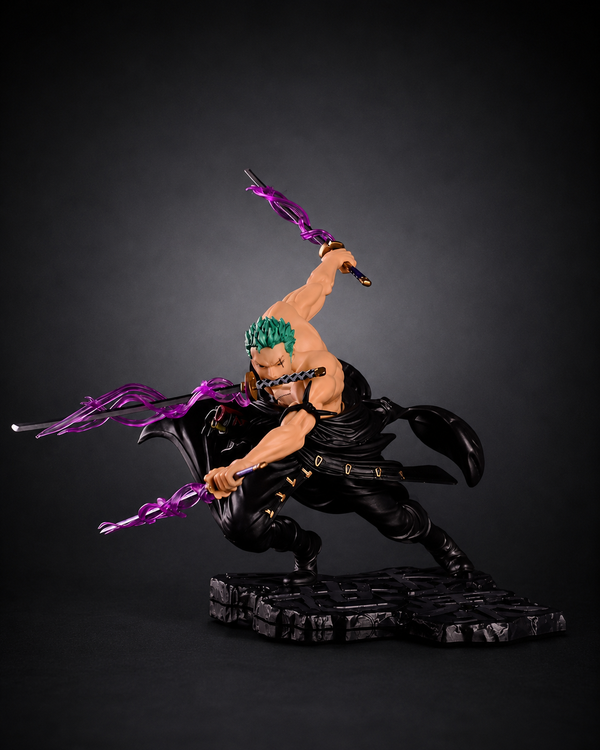 Roronoa Zoro Three Sword Style Figurine – One Piece Anime Action Statue with Purple Aura Effects |anime figure collectible by  Anichiba