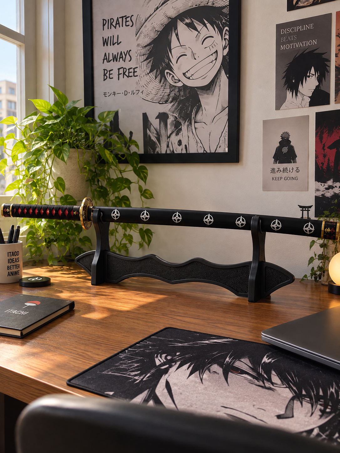 Katana Sword Display Stand – Premium Black Wooden Holder for Samurai Swords | Anime Katana Stand | Desk & Shelf Display | Anichiba