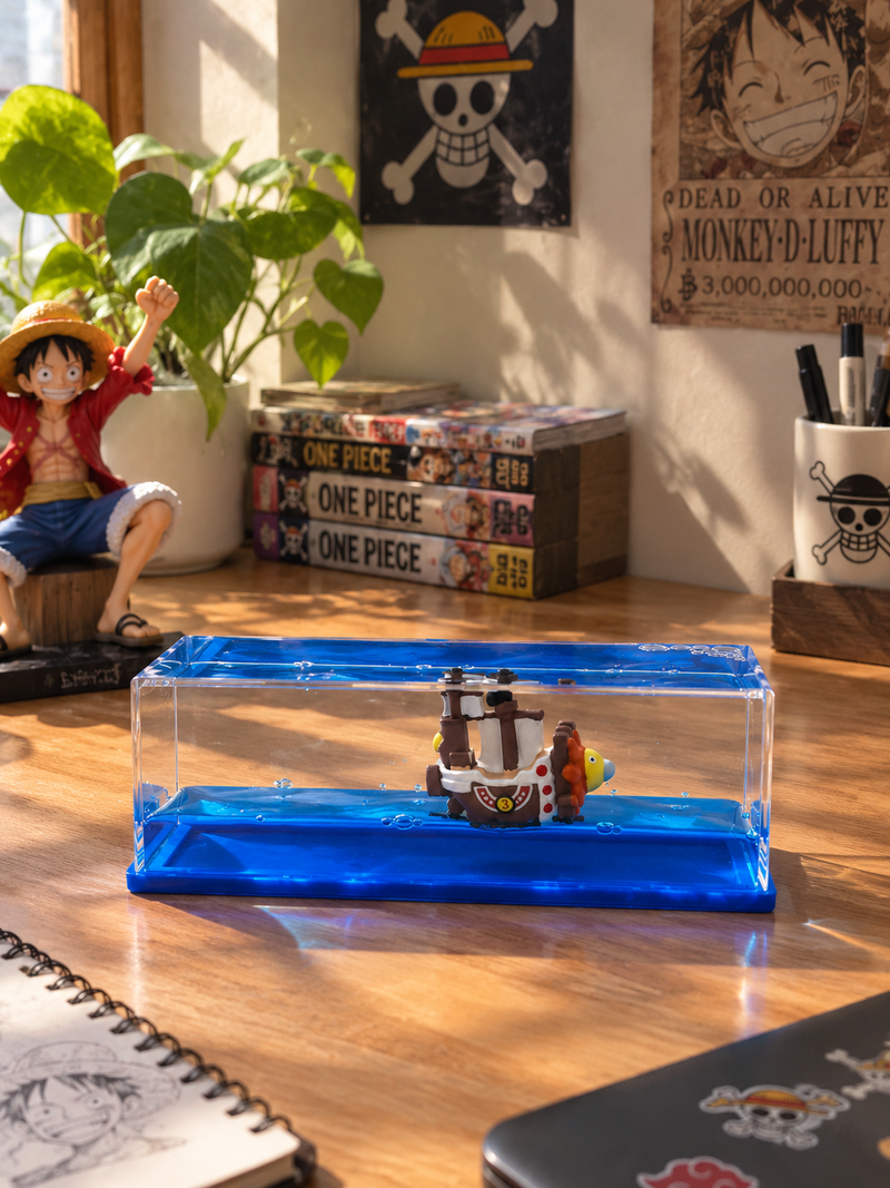 One Piece Thousand Sunny Ship in Ocean Display | Mini Anime Desk Decor | 15cm Collectible