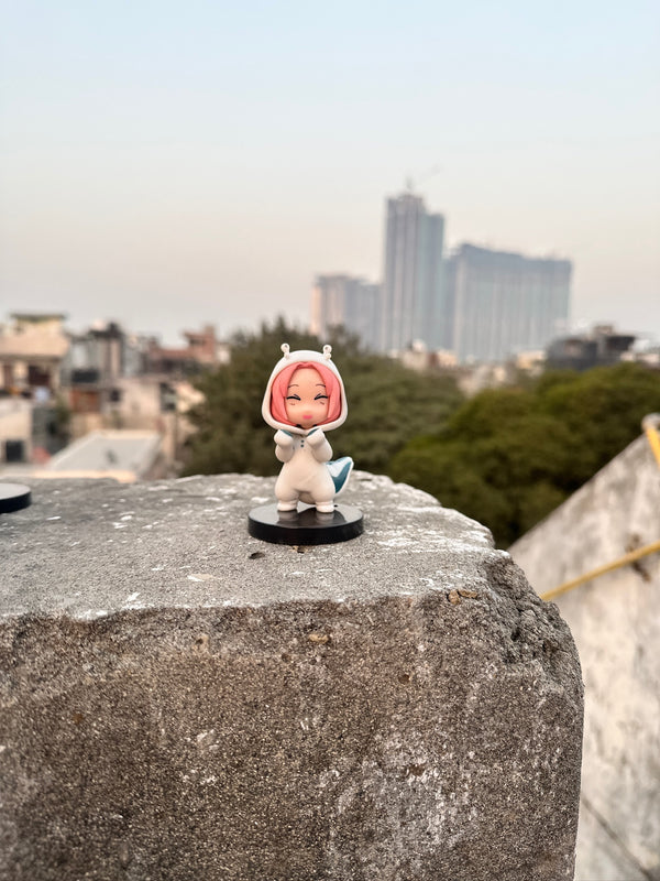 Cherry Blossom Ninja (Sakura)Chibi Figurine – White Creature Onesie Edition | Cute Anime Collectible