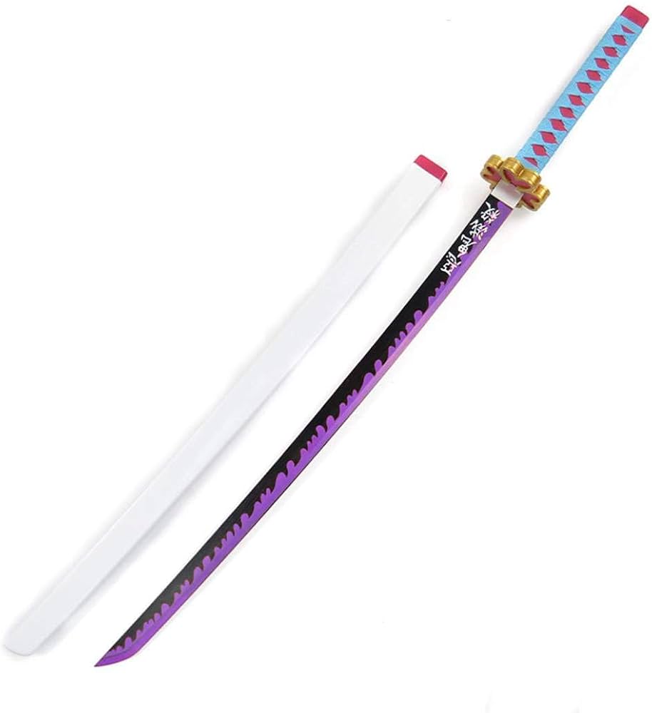 Decorative sword with purple blade and blue handle on a white background