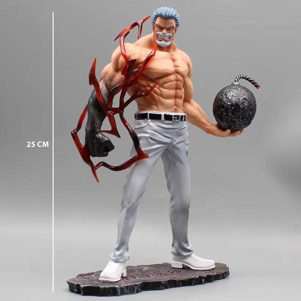 Muscular figure holding a bomb with a gray background