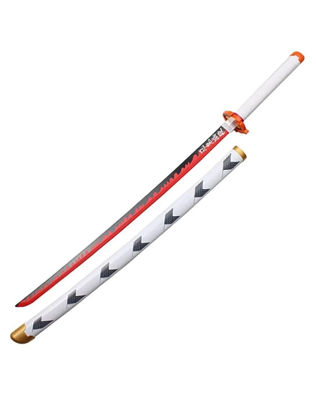 Full-length Flame Hashira anime katana replica with white saya and red-black blade
