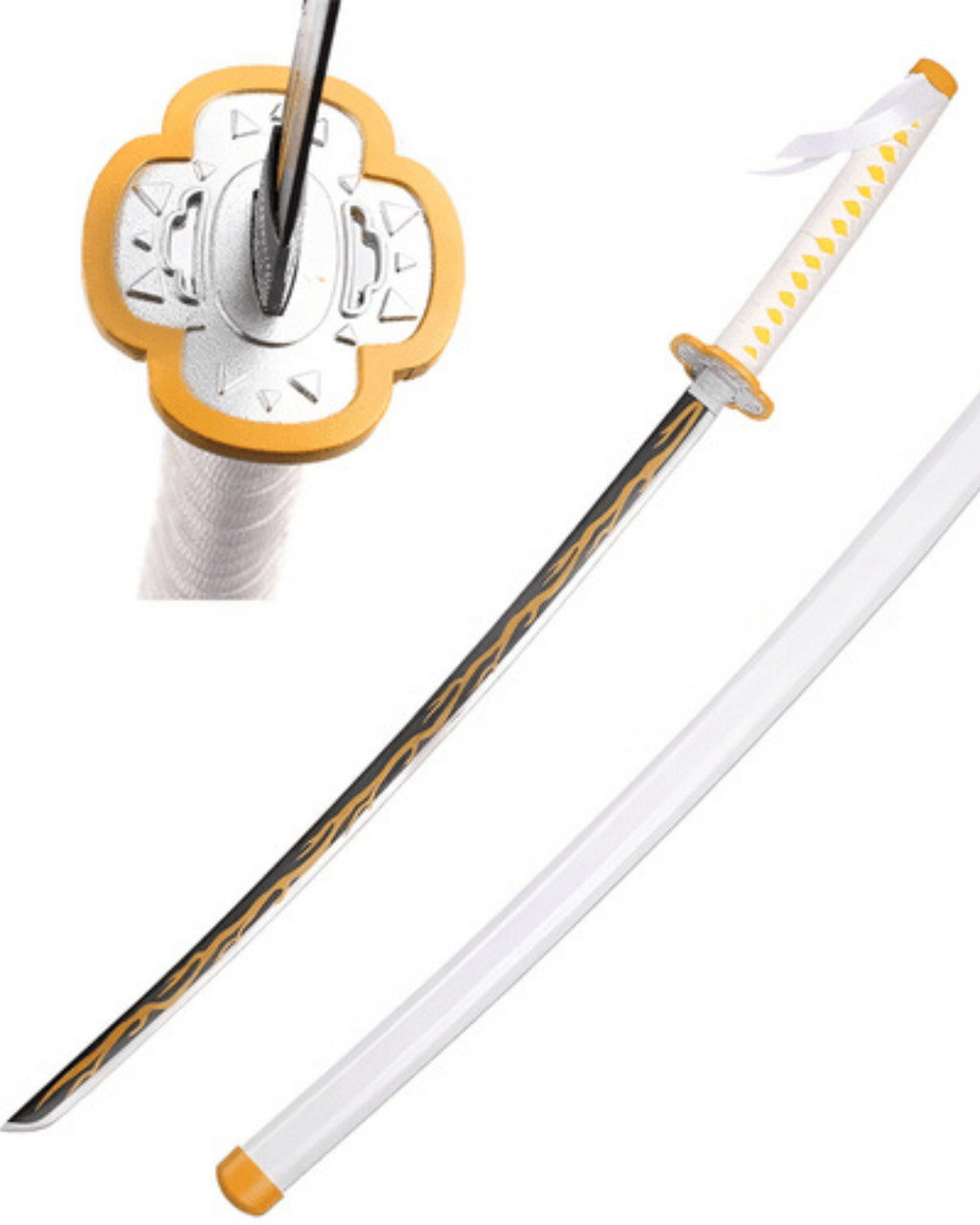 Thunder Breathing anime katana replica with white saya and yellow lightning blade design