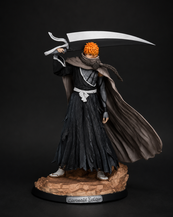 Premium Bleach Ichigo Kurosaki 35cm anime figure featuring an oversized Zanpakuto sword, detailed Soul Reaper outfit, rocky display base, and high-quality PVC construction for anime collectors.