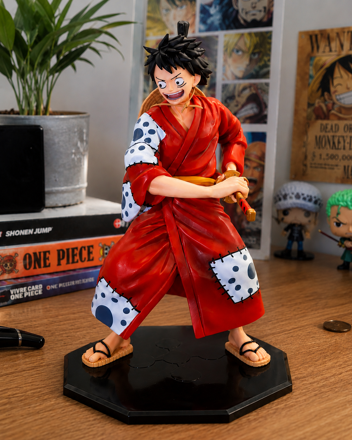 One Piece Monkey D. Luffy Wano Figure 25cm | Samurai Anime Collectible Statue | Straw Hat Pirates Display Figure