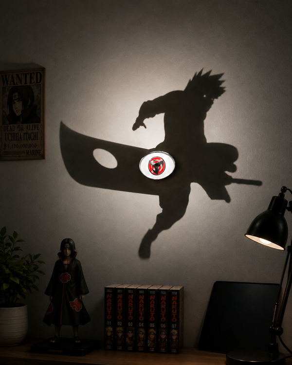 Naruto Kakashi Shadow Projection Night Lamp projecting an iconic Kakashi Hatake silhouette with warm LED lighting for anime room décor, gaming setups, bedrooms, and collector displays.