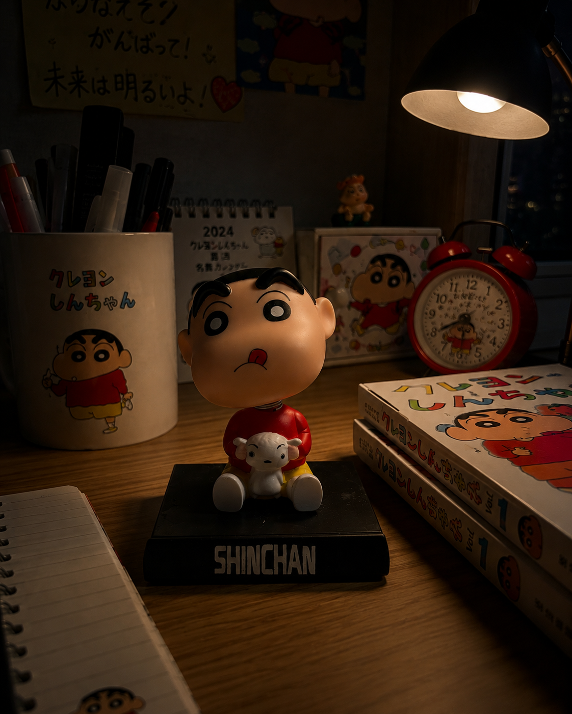 Shinchan Bobblehead Figurine with Shiro | Cute Anime Dashboard & Desk Decor | Premium Collectible
