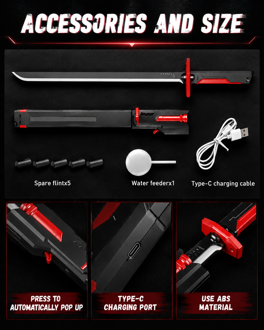 Sparkling LED Katana Sword with Auto Pop-Up Scabbard | Rechargeable Anime Katana Prop with Sparks Effect | Premium Cosplay Sword | Anichibaanime figure collectible by  Anichiba