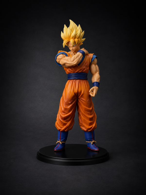 Super Saiyan Goku Dragon Ball Z anime collectible figure with premium studio background
